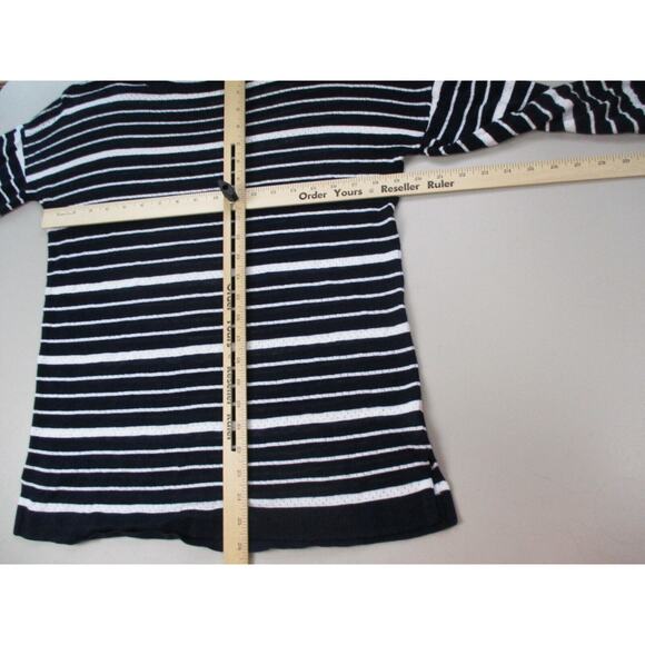Talbots Linen Blend Sweater Womens Medium Striped Navy Blue White Nautical Light - Picture 8 of 14